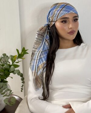 מטפחת משבצות תכלת-חום